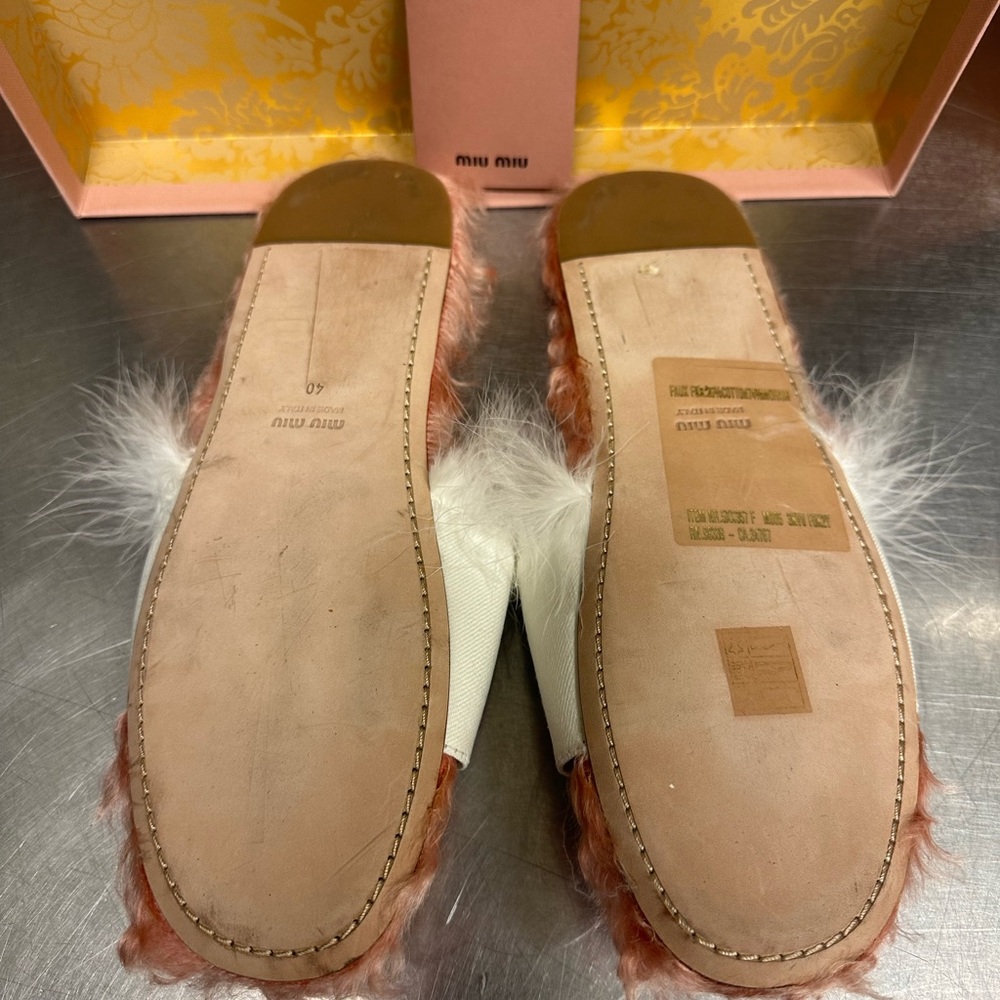 MIU MIU White Denim CLUB HOTEL REGINA Faux Shearling Fur SANDALS NEW Size 40 - Picture 2 of 7